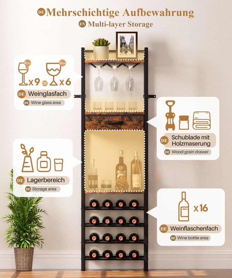 Yorbay Freistehendes Weinregal für 16 Flaschen und 9 Weingläser - YB048-T047A - 4 - yorbiy.com