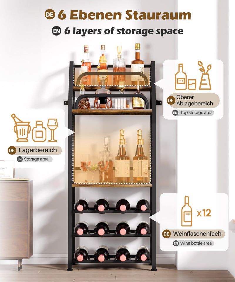 Yorbay Weinregal mit 6 Ebenen für 12 Flaschen, 42 x 29 x 102 cm - YB085 - T069 - 4 - yorbiy.com