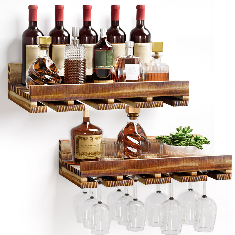 Yorbay Wand - Weinregal 2er Set aus Kiefernholz mit Ablage & Weinglashalter - YB086 - D043 - 1 - yorbiy.com