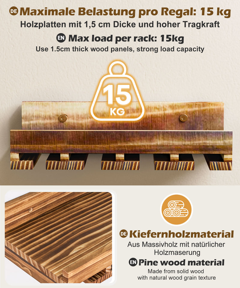 Yorbay Wand - Weinregal 2er Set aus Kiefernholz mit Ablage & Weinglashalter - YB086 - D043 - 7 - yorbiy.com