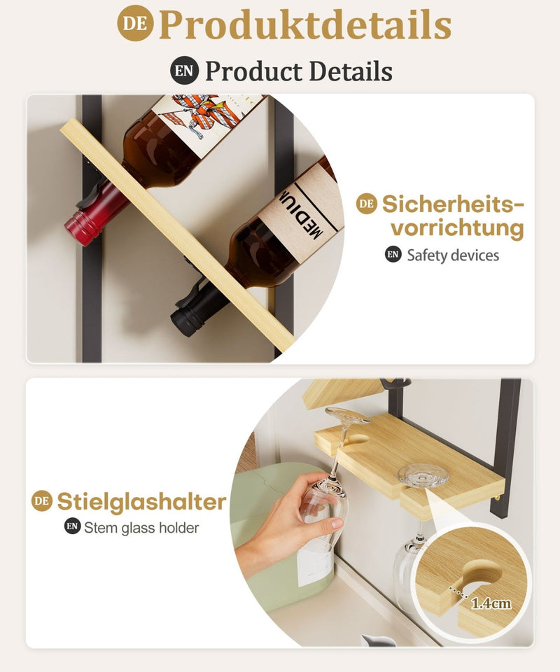 Yorbay Wand - Weinregal für 4 Flaschen und 4 Gläser - YB124-D063 - 6 - yorbiy.com