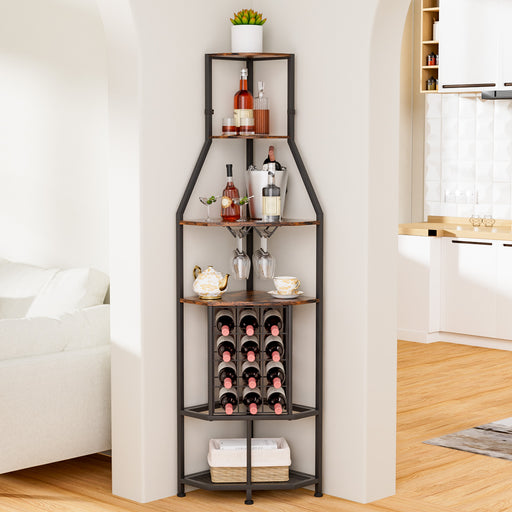 Yorbay Eck - Weinregal 5 Ebenen mit Flaschenhalter & Glasaufhängung - YS026-T108 - 2 - yorbiy.com