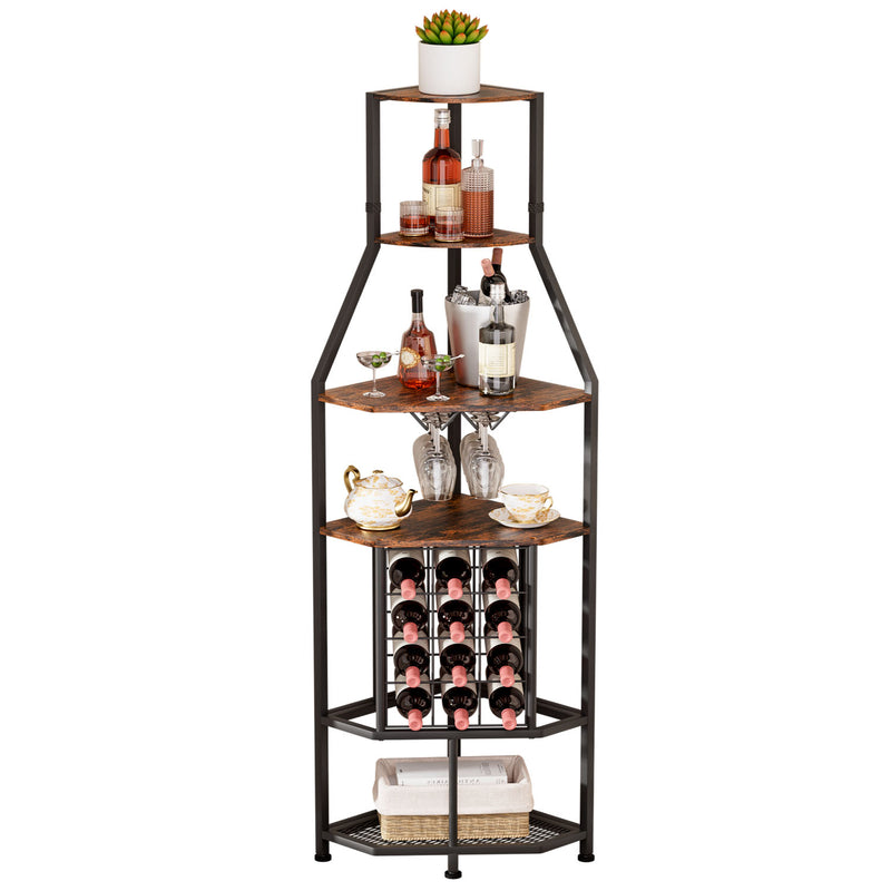 Yorbay Eck - Weinregal 5 Ebenen mit Flaschenhalter & Glasaufhängung - YS026-T108 - 7 - yorbiy.com
