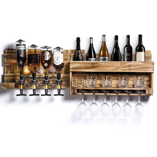 Yorbay Holz Weinregal zur Wandmontage mit 4 Getränkespender und Flaschenhalter - D02 - 1 - yorbiy.com