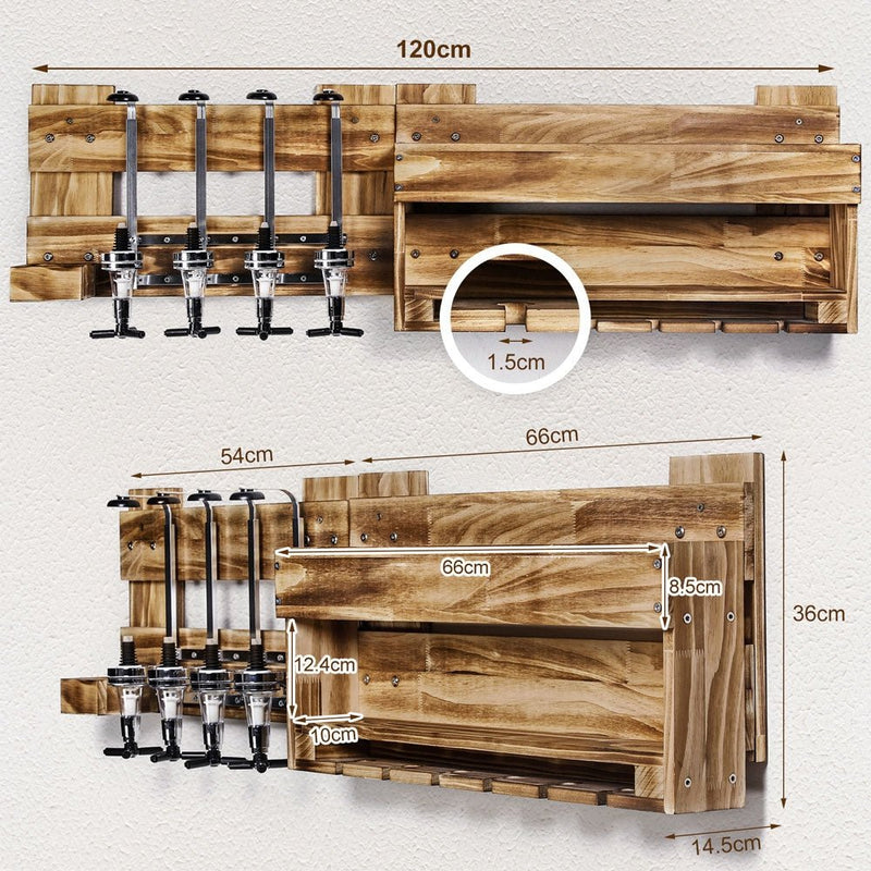Yorbay Holz Weinregal zur Wandmontage mit 4 Getränkespender und Flaschenhalter - D02 - 3 - yorbiy.com