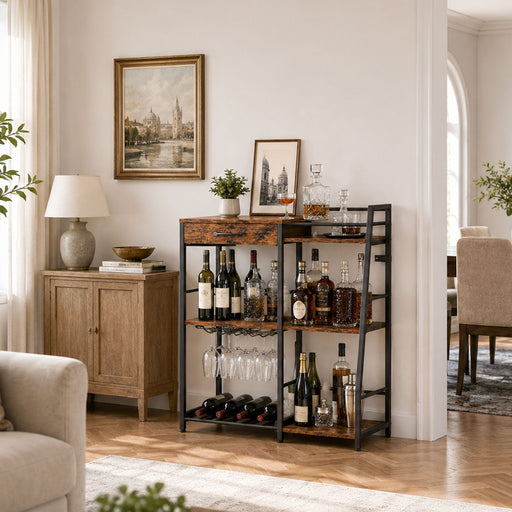 Yorbay Weinregal mit Schublade & Glashalter - YS037-T124 - 2 - yorbiy.com