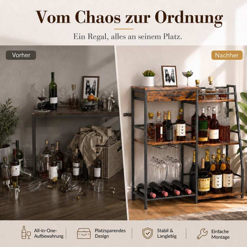 Yorbay Weinregal mit Schublade & Glashalter - YS037-T124 - 7 - yorbiy.com