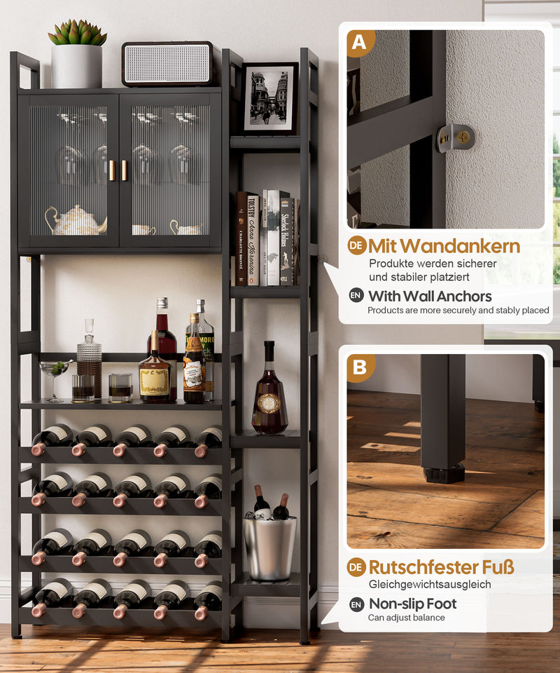 Yorbay Freistehendes Weinregal für 20 Flaschen und 12 Weingläser - YB073 - Z101 - 6 - yorbiy.com