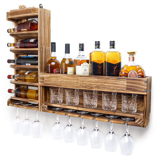 Yorbay Wandmontiertes Weinregal aus Holz mit Glashalter - D03 - 1 - yorbiy.com