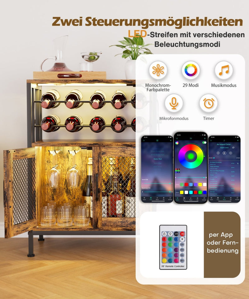 Yorbay Weinschrank mit Flaschenregal, Glashalter und RGB - LED - Beleuchtung - YS023-T102 - 6 - yorbiy.com