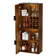 Yorbay Weinschrank mit LED-Beleuchtung 140 cm, mit Glashalter, 9er Weinfach & Türen - YW018-D087 - 7 - yorbiy.com