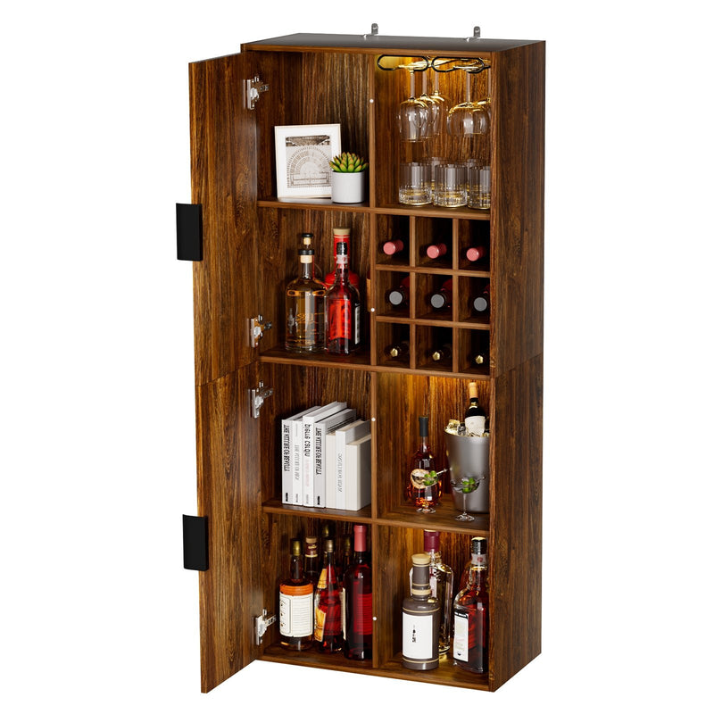 Yorbay Weinschrank mit LED-Beleuchtung 140 cm, mit Glashalter, 9er Weinfach & Türen - YW018-D087 - 7 - yorbiy.com