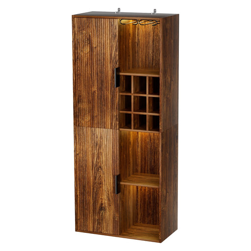 Yorbay Weinschrank mit LED-Beleuchtung 140 cm, mit Glashalter, 9er Weinfach & Türen - YW018-D087 - 1 - yorbiy.com