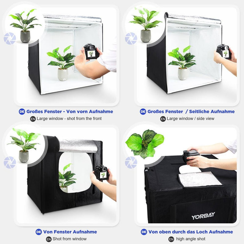 Yorbay Fotostudio 60 x 60 x 60 cm mit dimmbarer LED - Beleuchtung und 4 Hintergrundpapieren - F08A - 4 - yorbiy.com