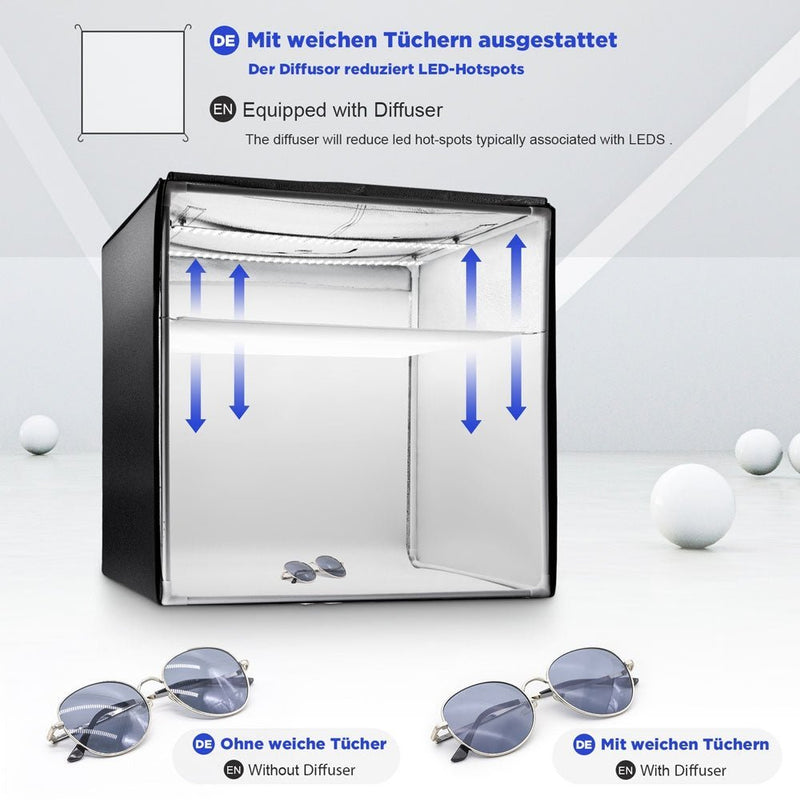 Yorbay Fotostudio 60 x 60 x 60 cm mit dimmbarer LED - Beleuchtung und 4 Hintergrundpapieren - F08A - 6 - yorbiy.com