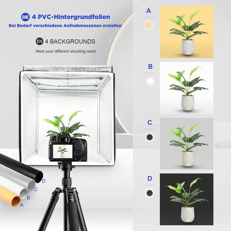 Yorbay Fotostudio 60 x 60 x 60 cm mit dimmbarer LED - Beleuchtung und 4 Hintergrundpapieren - F08A - 5 - yorbiy.com
