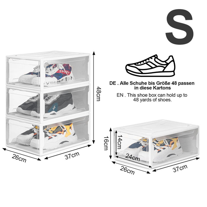 Yorbay 12er Set Schuhbox aus Kunststoff für Schuhe bis Größe 48, weiß S / L - B37x4 - 7 - yorbiy.com