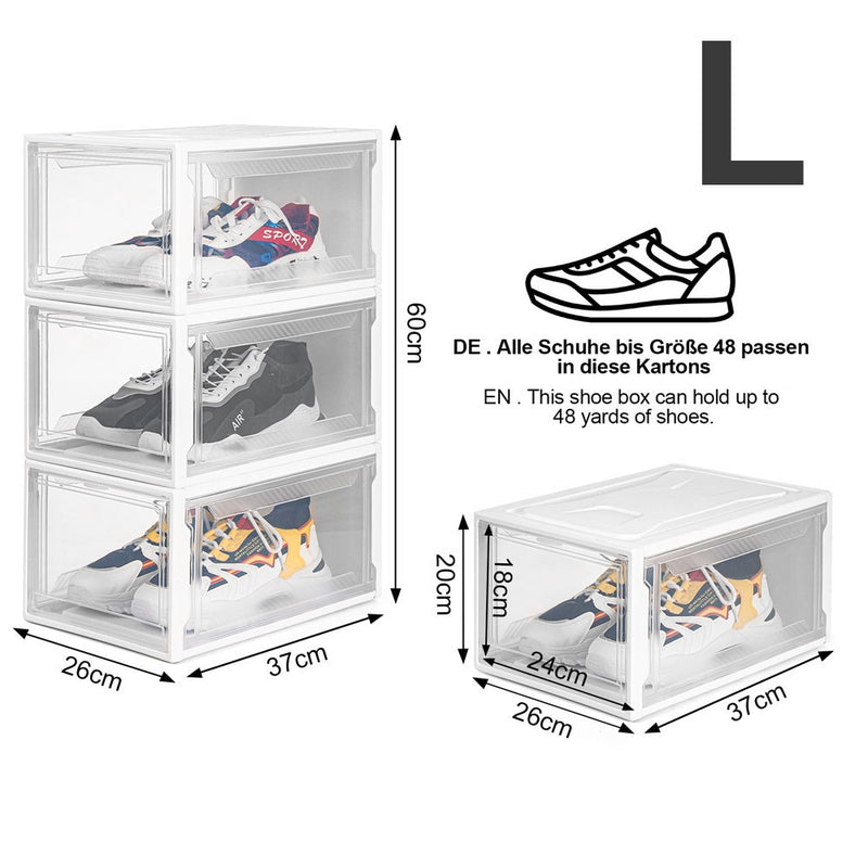 Yorbay 12er Set Schuhbox aus Kunststoff für Schuhe bis Größe 48, weiß S / L - B36x4 - 8 - yorbiy.com