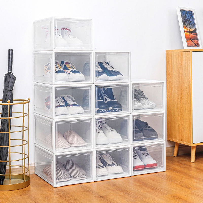 Yorbay 12er Set Schuhbox aus Kunststoff für Schuhe bis Größe 48, weiß S / L - B37x4 - 3 - yorbiy.com