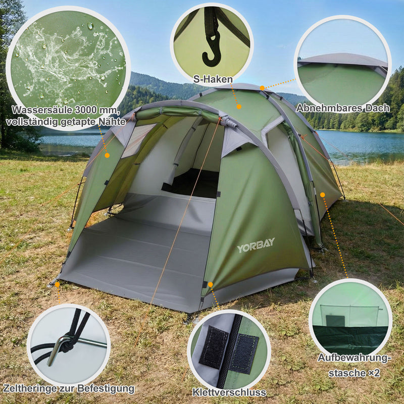 Yorbay 2 - Raum Campingzelt mit Vorraum & Seitentür – PU3000 mm, UV50+ - YP028-W028 - 4 - yorbiy.com